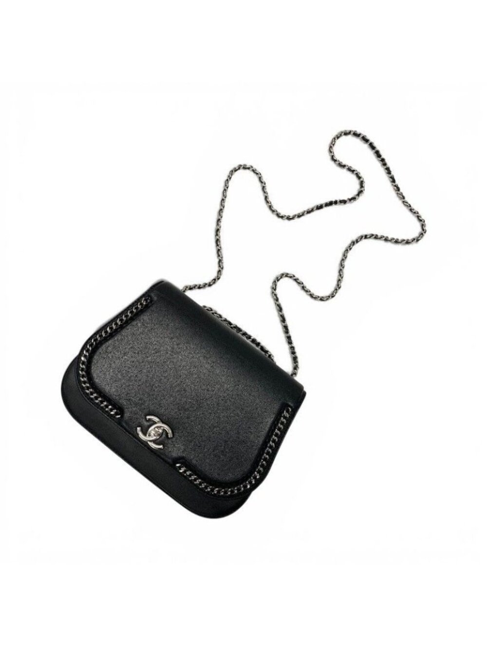 Chanel Bag Shoulder Leather Black Silver Turnlock Chain - Picture 5 of 10